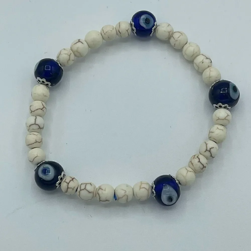 Crystal beaded stretch bracelet ONE NEW evil eye reiki meditation yoga
